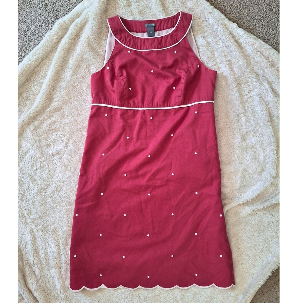 Ann Taylor Pink Polka Dot Sheath Dress Scallop Hem Size 10